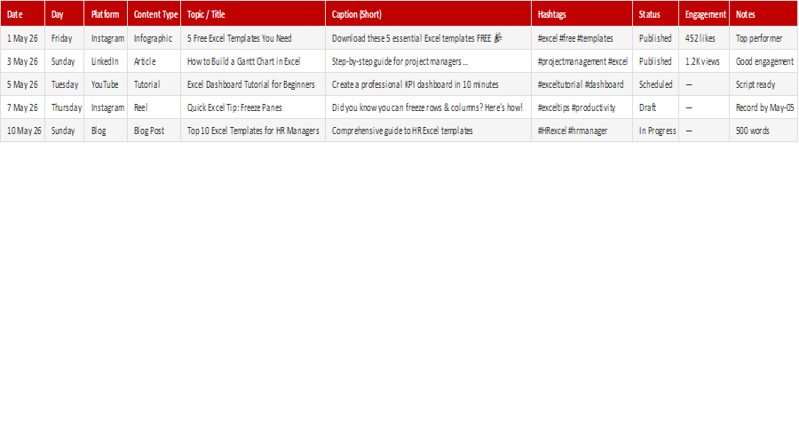 Content Calendar