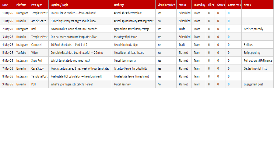Social Media Schedule