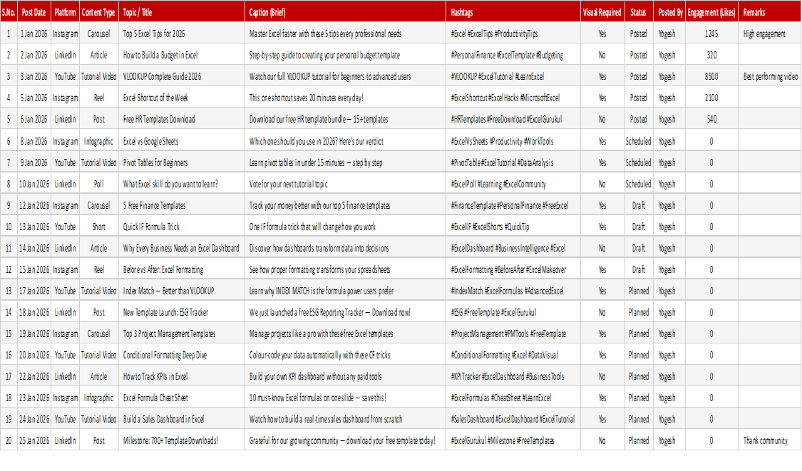 Social Media Content Calendar
