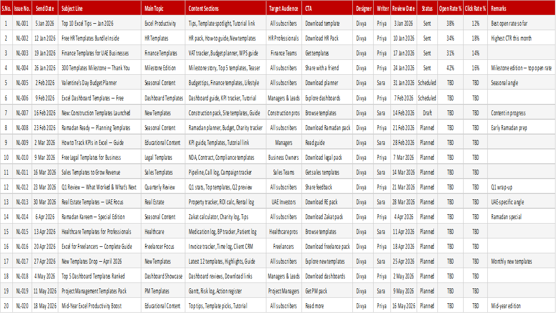 Newsletter Planning Calendar