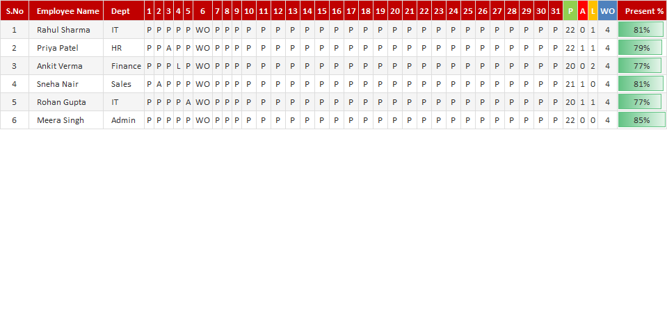 Monthly Attendance Tracker