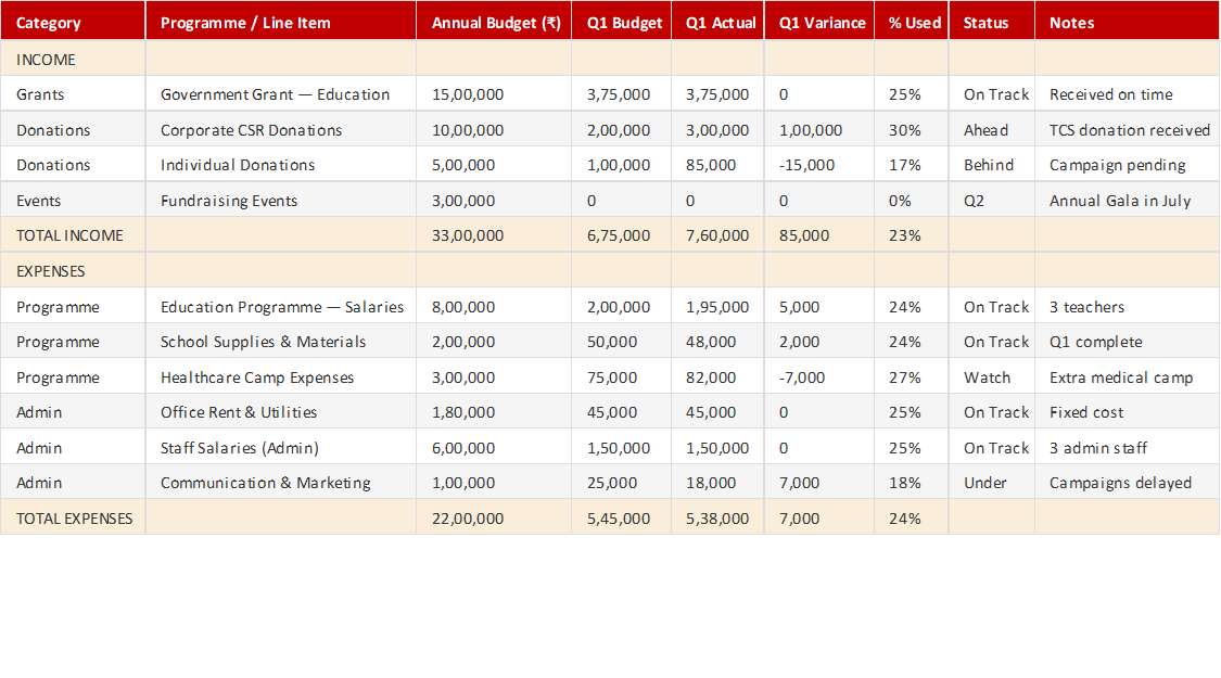 NGO Budget Template