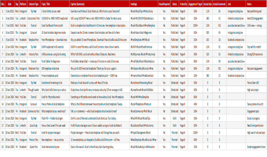 Social Media Content Calendar