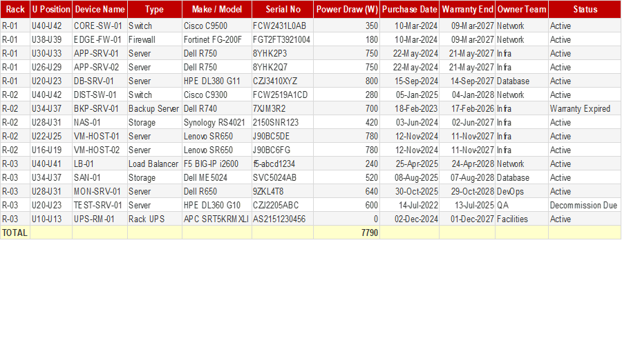 Data Centre Rack Inventory